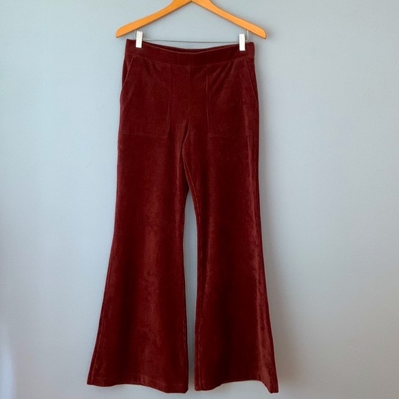 Anthropologie • NWT Daily Practice Velour Corduroy Flare Pants Burgundy Size XL - Picture 10 of 11